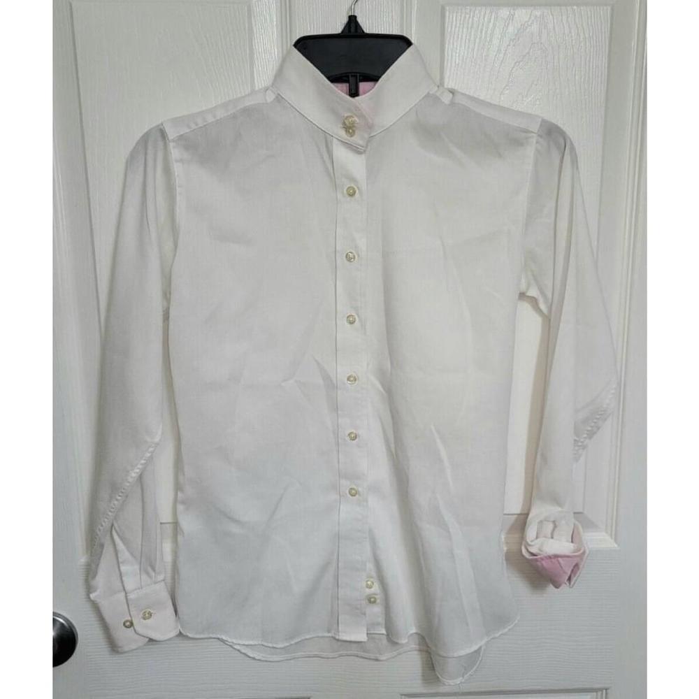 Girl's Beacon Hill Equestrian Blouse Shirt White W/‎ Pink Trim Size 14